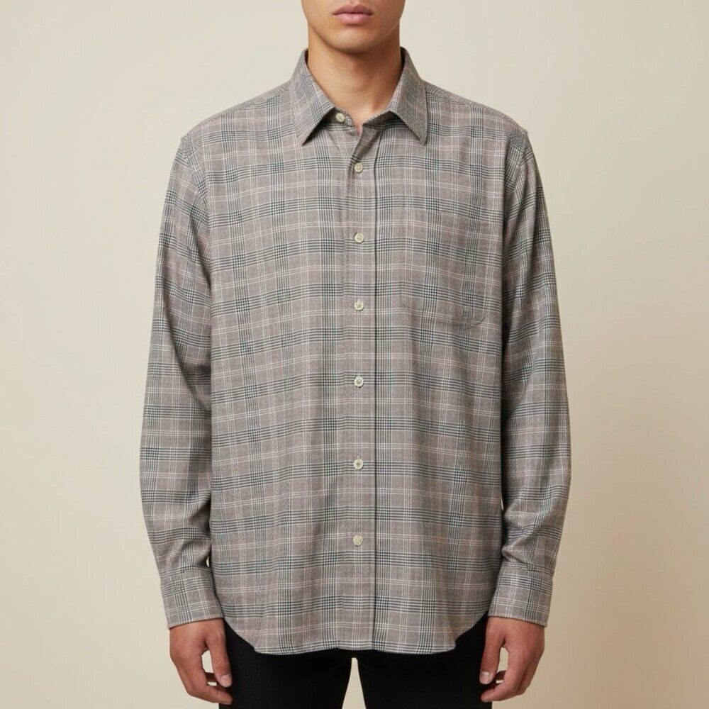 Peter Millar Men's Plaid Shirt - Brown and Gray Size Extra Large